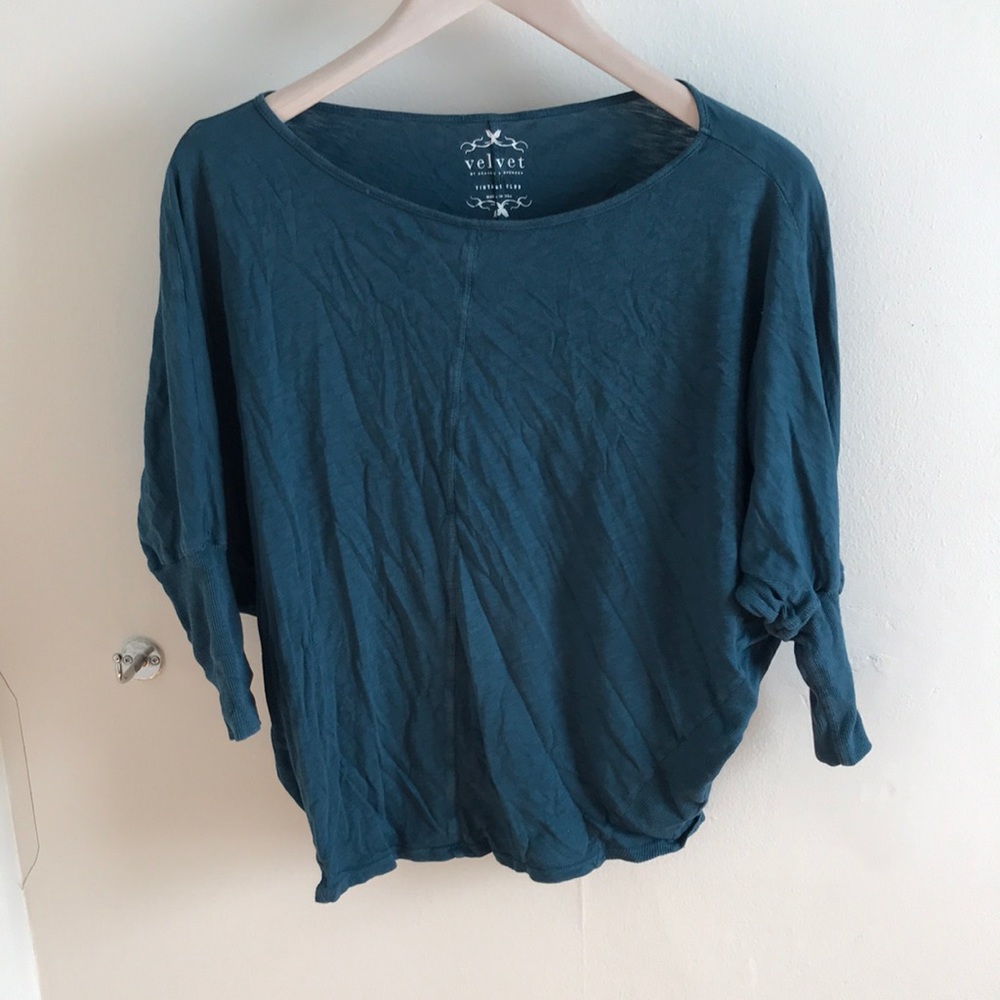 Velvet turquoise long-sleeve top